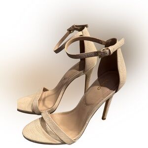 ALDO Nude Beige Snakeskin Textured Ankle Strap Stiletto Heels Women’s Sandals
